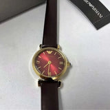 Buy Shop Emporio Armani Gianni T Bar Burgundy Dial Burgundy Leather Strap Watch For Women - AR1758 USA Online