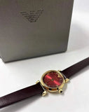 Buy Shop Emporio Armani Gianni T Bar Burgundy Dial Burgundy Leather Strap Watch For Women - AR1758 USA Online