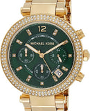 Buy Shop Michael Kors Parker Chronograph Green Dial Gold Steel Strap Watch for Women - MK6263 USA Online