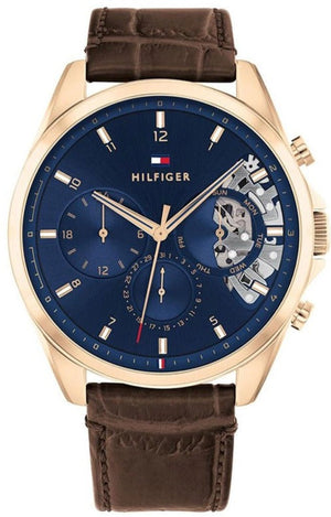 Buy Shop Tommy Hilfiger Baker Chronograph Blue Dial Brown Leather Strap Watch For Men - 1710453 USA Online