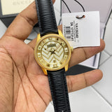 Buy Shop Gucci Eryx Automatic Chevron Gold Dial Black Leather Strap Watch For Men - YA126340 USA Online