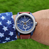 Buy Shop Fossil Machine Chronograph Blue Dial Brown Leather Strap Watch for Men - FS5232 USA Online