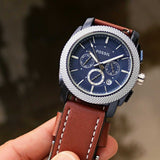 Buy Shop Fossil Machine Chronograph Blue Dial Brown Leather Strap Watch for Men - FS5232 USA Online
