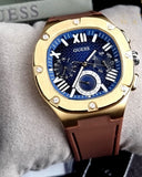 Buy Shop Guess Headline Chronograph Blue Dial Brown Silicone Strap Watch For Men - GW0571G5 USA Online