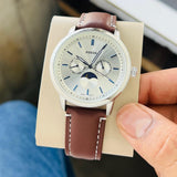 Buy Shop Fossil Neutra Minimalist Moonphase Silver Dial Brown Leather Strap Watch for Men - FS5905 USA Online