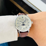 Buy Shop Fossil Neutra Minimalist Moonphase Silver Dial Brown Leather Strap Watch for Men - FS5905 USA Online
