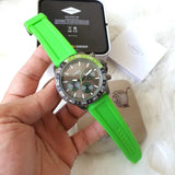 Buy Shop Fossil Bannon Chronograph Grey Dial Green Silicone Strap Watch for Men - BQ2501 USA Online
