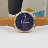 Buy Shop Fossil Tailor Date-Day Quartz Blue Dial Brown Leather Strap Watch for Women - ES4257 USA Online