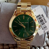 Buy Shop Michael Kors Slim Runway Green Dial Gold Steel Strap Watch for Women - MK3435 USA Online