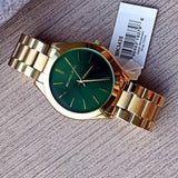 Buy Shop Michael Kors Slim Runway Green Dial Gold Steel Strap Watch for Women - MK3435 USA Online