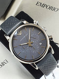Buy Shop Emporio Armani Luigi Chronograph Blue Dial Black Leather Strap Watch For Men - AR1736 USA Online