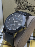 Burberry The City Grey Dial Black Leather Strap Watch for Men - BU9359