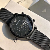 Emporio Armani Sport Chronograph Black Dial Black Mesh Bracelet Watch For Men - AR1968