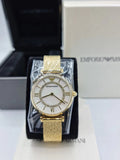 Buy Shop Emporio Armani Gianni T Bar Mother of Pearl Dial Gold Mesh Bracelet Watch For Women - AR11321 USA Online