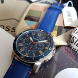 Buy Shop Fossil Grant Chronograph Blue Dial Blue Leather Strap Watch for Men - FS5373 USA Online