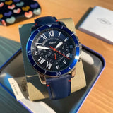 Buy Shop Fossil Grant Chronograph Blue Dial Blue Leather Strap Watch for Men - FS5373 USA Online