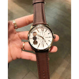 Buy Shop Fossil Flynn Twist Mechanical White Dial Brown Leather Strap Watch for Men - BQ2218 USA Online