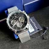Buy Shop Tommy Hilfiger Chronograph Black Dial Silver Mesh Bracelet Watch for Men - 1791292 USA Online