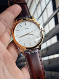 Buy Shop Fossil The Minimalist White Dial Brown Leather Strap Watch for Men - FS5397 USA Online