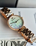 Buy Shop Emporio Armani Gianni T Bar Quartz Mother of Pearl Dial Rose Gold Steel Strap Watch For Women - AR11385 USA Online