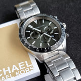 Buy Shop Michael Kors Layton Chronograph Green Dial Silver Steel Strap Watch For Men - MK8912 USA Online