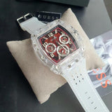 Buy Shop Guess Phoenix Quartz Burgundy Dial Transparent Silicone Strap Watch For Men - GW0499G9 USA Online