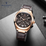 Buy Shop Maserati Triconic Chronograph Grey Dial Brown Leather Strap Watch For Men - R8871639003 USA Online