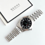 Gucci G Timeless Black Dial Silver Steel Strap Watch For Men - YA126201