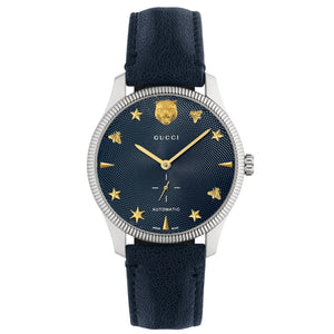 Buy Shop Gucci G Timeless Automatic Blue Dial Black Leather Strap Watch For Men - YA126347 USA Online