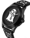 Gucci G Timeless Ghost Black Dial Black Leather Strap Watch For Men - YA1264018