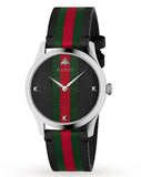 Gucci G Timeless Quartz Black Dial Multicolored Black Leather Strap Watch For Men - YA12640799