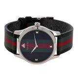 Gucci G Timeless Quartz Black Dial Multicolored Black Leather Strap Watch For Men - YA12640799