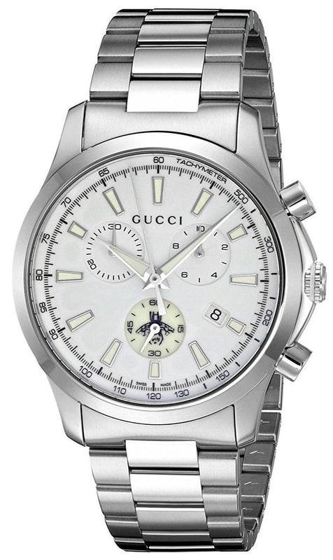 Buy Shop Gucci G Timeless Chronograph White Dial Silver Steel Strap Watch For Men - YA126472 USA Online