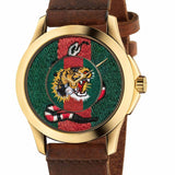 Buy Shop Gucci G Timeless Quartz Two Tone Dial Brown Leather Strap Watch For Men - YA126451B USA Online