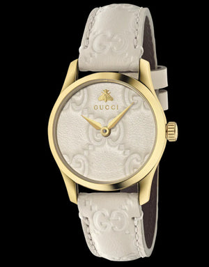 Buy Shop Gucci G Timeless Quartz White Dial White Leather Strap Watch For Women - YA126580A USA Online