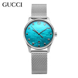 Buy Shop Gucci G-Timeless Turquoise Mother of Pearl Dial Silver Mesh Bracelet Watch For Women - YA126582 USA Online