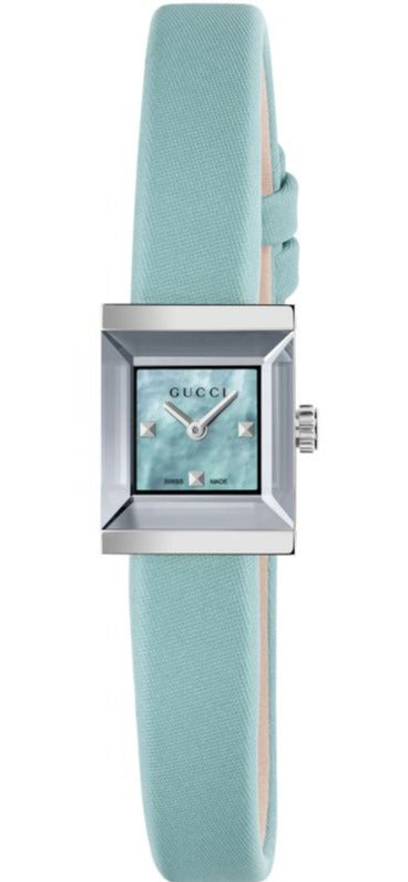 Buy Shop Gucci G-Frame Pastel Blue Mother of Pearl Dial Blue Leather Strap Watch For Women - YA128531 USA Online