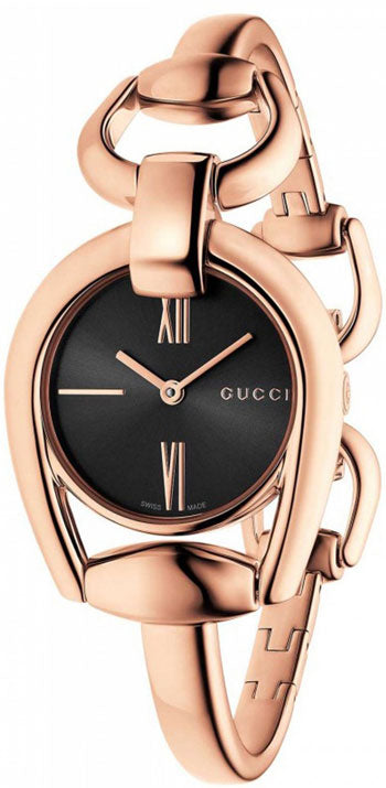 Buy Shop Gucci Horsebit Collection Black Dial Rose Gold Steel Strap Watch For Women - YA139507 USA Online