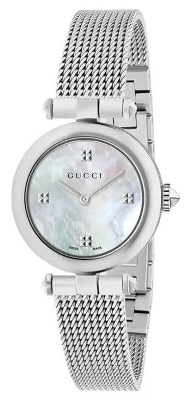 Buy Shop Gucci Diamantissima Quartz Diamonds Mother of Pearl Dial Silver Mesh Bracelet Watch for Women - YA141504 USA Online