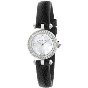 Buy Shop Gucci Diamantissima Diamonds Mother of Pearl Dial Black Leather Strap Watch For Women - YA141511 USA Online
