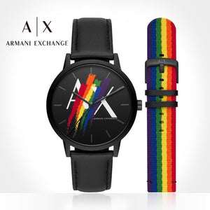 Buy Shop Armani Exchange Cayde Analog Black Dial Black Leather Strap Watch For Men - AX7120 USA Online