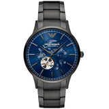 Emporio Armani Renato Automatic Blue Dial Grey Steel Strap Watch For Men - AR60056