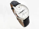 Buy Shop Emporio Armani Classic Chronograph Silver Dial Black Leather Strap Watch For Men - AR2432 USA Online