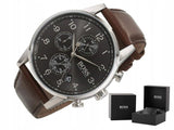 Hugo Boss Navigator Grey Dial Brown Leather Strap Watch for Men - 1513494