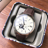 Buy Shop Fossil Townsman Automatic White Dial Brown Leather Strap Watch for Men - ME3064 USA Online