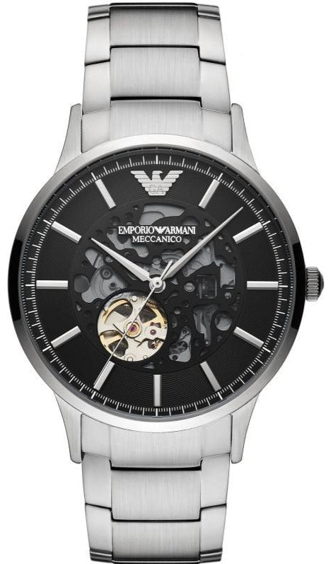 Buy Shop Emporio Armani Meccanico Automatic Black Dial Silver Steel Strap Watch For Men - AR60055 USA Online