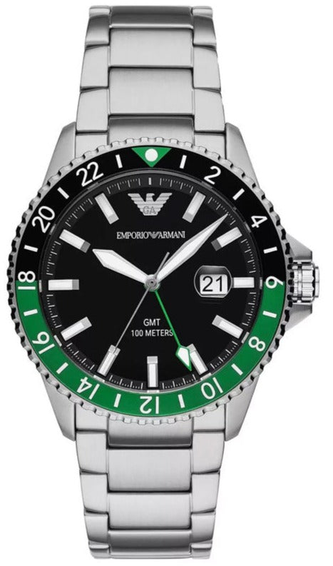 Buy Shop Emporio Armani Sea Explorer GMT Quartz Black Dial Silver Steel Strap Watch For Men - AR11589 USA Online