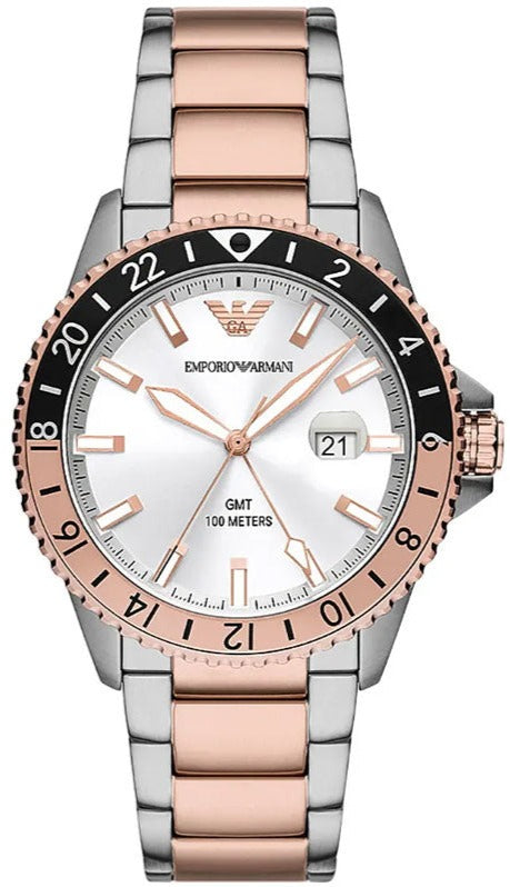 Buy Shop Emporio Armani Sea Explorer GMT Quartz White Dial Two Tone Steel Strap Watch For Men - AR11591 USA Online