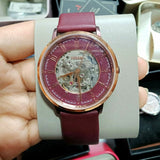 Buy Shop Fossil Vintage Muse Automatic Skeleton Maroon Dial Maroon Leather Strap Watch for Women - ME3137 USA Online