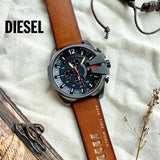 Buy Shop Diesel Mega Chief Chronograph Black Dial Brown Leather Strap Watch For Men - DZ4343 USA Online